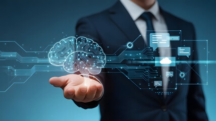 businessman pressing social network icon