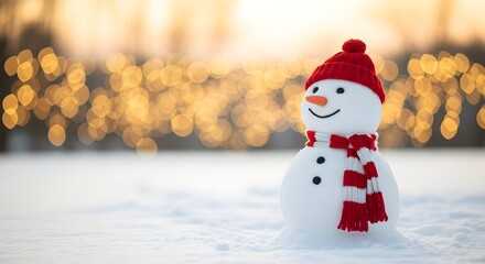 Festive Snowman Winter Scene with Cozy Lights and Holiday Charm