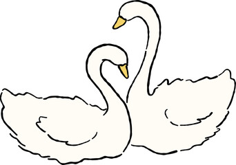 Hand Drawn Couple of Swan