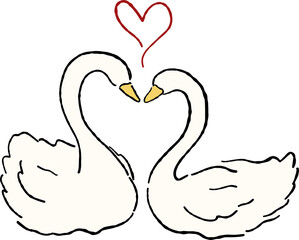 Hand Drawn Couple of Swan