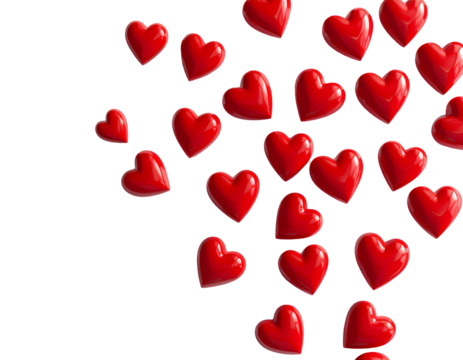 Red hearts pattern isolated on a transparent background, a symbol of love, romance, and Valentine's Day celebration