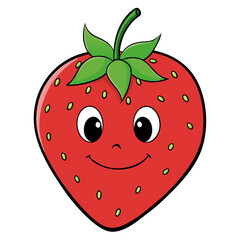 Obraz premium Strawberry vector illustration on white background with fresh ripe fruit and green leaves