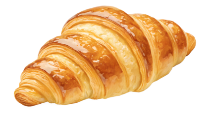 Golden butter croissant, isolated on transparent background, soft flaky detail and warm tone.