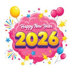 Fototapeta premium Happy new year 2026 celebration with balloons and stars