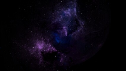 Stunning digital illustration of a deep space scene featuring vibrant purple and blue nebulae glowing against a dark star-filled background. The composition showcases swirling cosmic dust © Igor