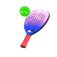 Detailed Colorful Padel Racket with Green Tennis Ball Equipment Illustration
