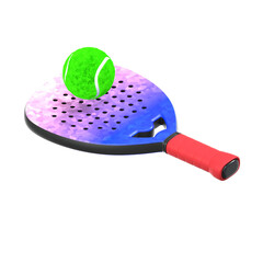 Colorful 3D Render Padel Racket with Ball Isolated on Black Background