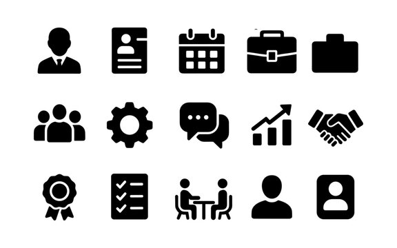 Business and office icons set: simple black silhouettes for professional use