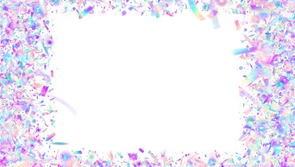 Hologram Glitter. Holographic Effect. Blue Happy Background. Isolated Banner. Disco Isolated Explosion. Modern Poster. Festive Paper. 3d Texture. Purple Hologram Glitter