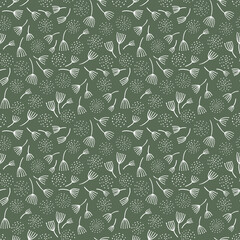 Monochrome seamless ink line floral delicate pattern. Vector background