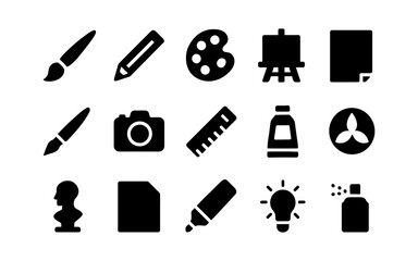 Obraz premium Artistic tools and creative icons set in silhouette style for design projects