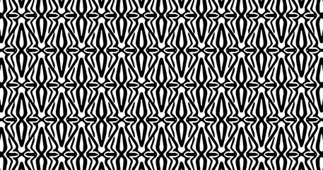 Dense black and white geometric pattern with repeated vertical and curved shapes forming an abstract texture.