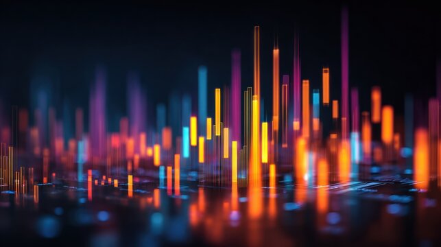 Abstract digital illustration of vibrant glowing data analysis and information