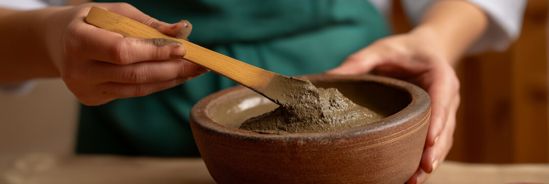 A creative individual skillfully mixing clay in a rustic pottery workshop, depicting dedication to craftsmanship and the art of handmade pottery.
