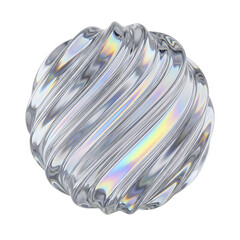 Abstract textured sphere with rainbow light refraction and swirling patterns isolated on transparent background