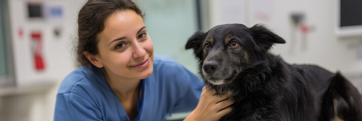 A veterinarian displays compassion and care while interacting with a dog in a clinical setting, highlighting the bond between humans and animals in healthcare.