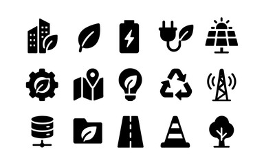 Eco-friendly icons set: renewable energy and sustainable technology symbols