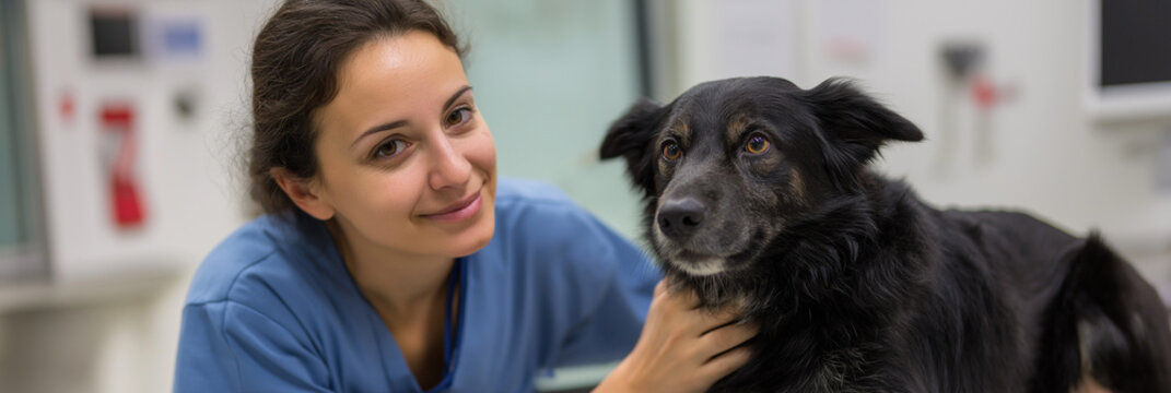 A veterinarian displays compassion and care while interacting with a dog in a clinical setting, highlighting the bond between humans and animals in healthcare.