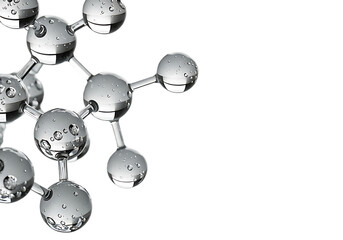 Abstract metallic molecular structure with interconnected spheres and rods isolated on transparent background