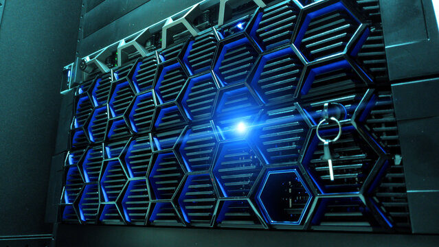 Modern Data Center Rack with Hexagonal Design