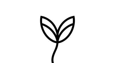 Minimalist line art of a sprouting plant with two leaves.