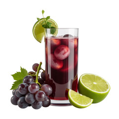  Grape juice transparent PNG, isolated background. Freshly squeezed refreshing summer drink in a tall glass with garnish, healthy nutritious natural superfood (3).png