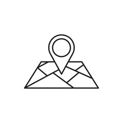 GPS with map: A simple line icon showing a GPS marker on a map, representing navigation, route planning, travel tracking, and transport direction-themed designs. Vector icon EPS 10