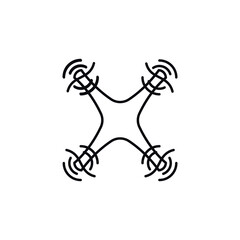 Drone: A sleek line icon of a flying drone, symbolizing modern aerial transport, photography, and exploration perfect for travel, delivery, or technology-themed designs. Vector icon EPS 10