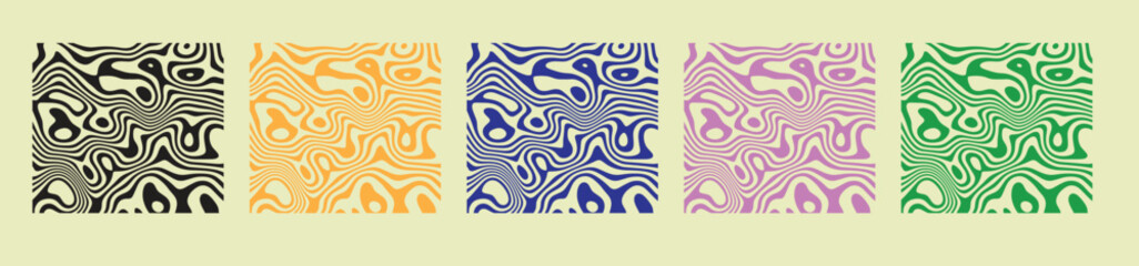 Abstract wavy contour background pattern vector — modern topographic curved line design in black, orange, blue, pink, and green color set, seamless minimal abstract vector art”