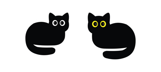 Minimalist black cat head silhouette icon with white eyes, cute animal pet vector illustration design