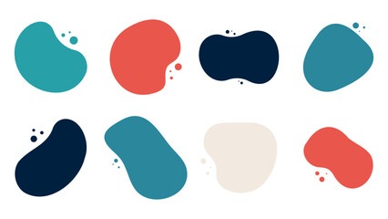 Ensemble de formes abstraites color&eacute;es - &Eacute;l&eacute;ments g&eacute;om&eacute;triques arrondis aux couleurs hivernales et festives - Formes fluides, et dynamiques - Collection de bulles aux formes simples et douces