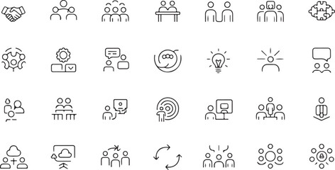 Fototapeta premium Collection of hand drawn business and teamwork icons in a grid layout