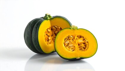 Halved Kabocha Squash Displaying Vibrant Orange Flesh.