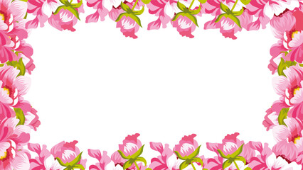 Vibrant pink floral frame with lush blossoms and white background, perfect for wedding invitations, spring cards, and decorative floral designs