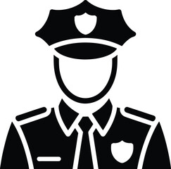 Police officer silhouette icon in uniform and cap emblem design