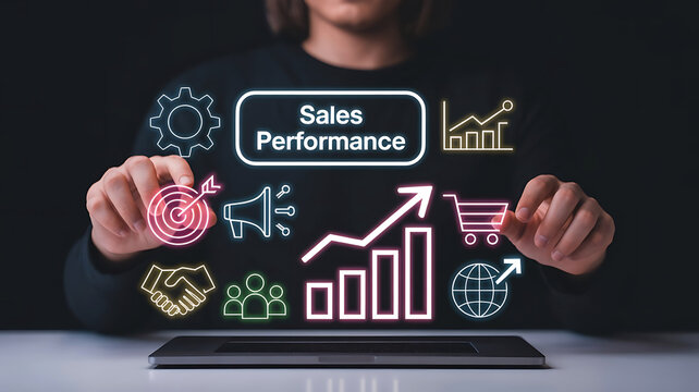 Sales performance management strategy and business growth analysis presentation illustration