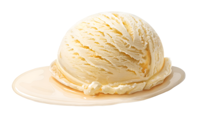 Single scoop of vanilla ice cream, isolated on transparent background, cold texture and slight shadow.