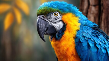 Obraz premium Blue and yellow macaw bird watching closely