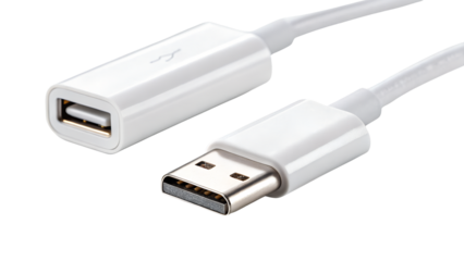 closeup of white USB type C USB-C cable plug isolated on white or transparent png
