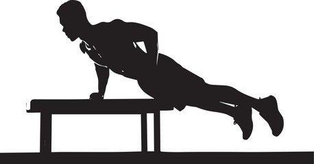One-arm push-up silhouette on bench showcasing strength and balance

