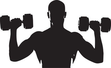 Silhouette of a person lifting dumbbells in a shoulder press exercise

