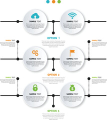 Infograph 6 step color element with circle graphic chart diagram, business graph design.