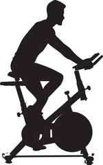 Silhouette of a person cycling on a stationary exercise bike indoors
