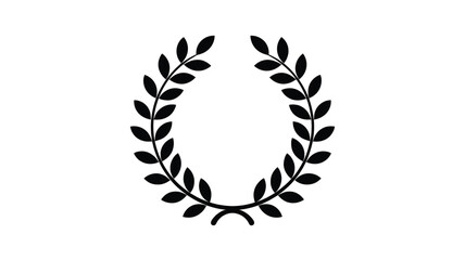 Obraz premium A classic black silhouette of a laurel wreath with detailed leaves forming an oval shape on a white background symbolizing victory and achievement silhouette