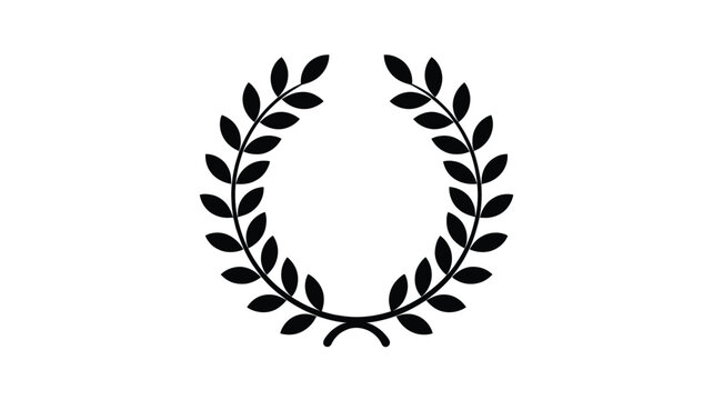 A classic black silhouette of a laurel wreath with detailed leaves forming an oval shape on a white background symbolizing victory and achievement silhouette