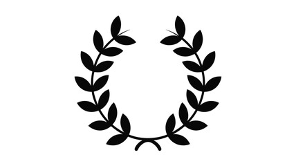 Obraz premium A simple black silhouette of a laurel wreath with two symmetrical branches of leaves forming an oval shape on a white background representing victory and achievement silhouette