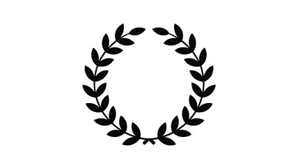 Elegant oval shaped black silhouette of a laurel wreath with detailed leaves on a white background symbolizing victory and achievement silhouette