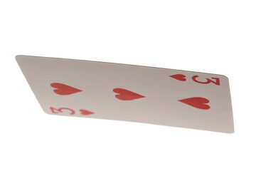 Playing card for poker and gambling, three heart flying, isolated on white background, clipping path