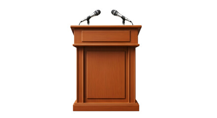 Wooden podium with microphones isolated on transparent background