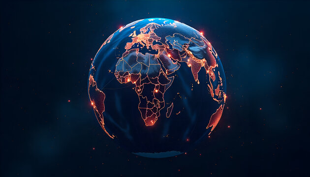 Global AI Network: Abstract Earth with Pulsating Neural Connections Showing IoT and World Connectivity

